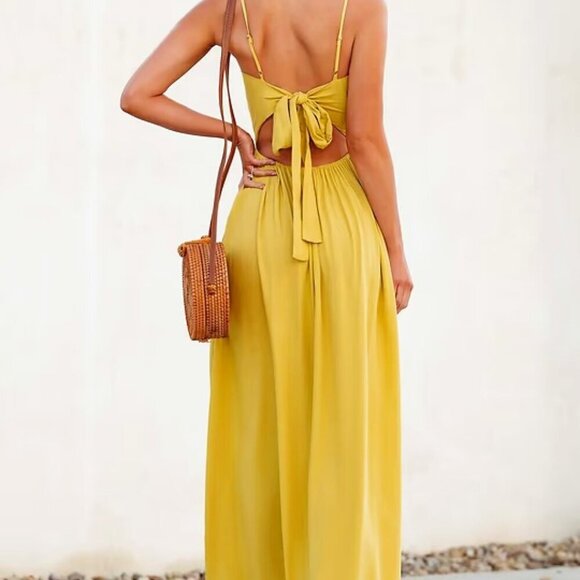 CUPSHE VACATION BUTTERSCOTCH TWIST FRONT KEYHOLE BACK MAXI DRESS SIZE XL NWT - Picture 3 of 6